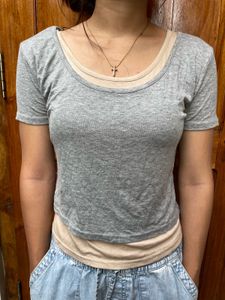 Layered Grey &amp; Beige T-Shirt