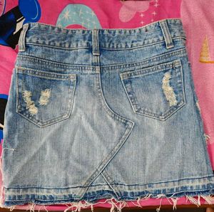 Distressed Denim Mini Skirt