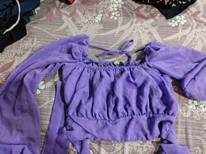 Purple Off-Shoulder Crop Top