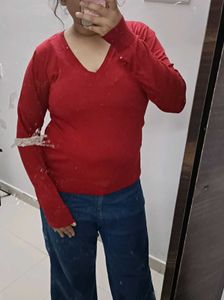 Cozy Red V-Neck Sweater