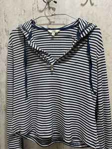 AND Women Navy & White Stripped Hooded T-shirt
