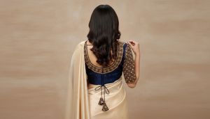 Embroidered Navy Blue Sari Blouse