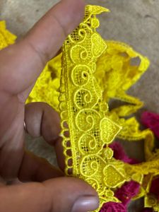 Vibrant Pink& Lace Yellow Trim 6 MTR  Each
