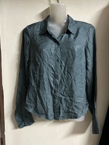 Elegant Teal Collared Long Sleeve Shirt