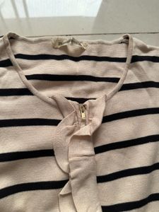 Striped Knit Cardigan with Ruffle Detail