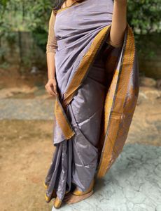 Elegant Grey Saree with Golden Border