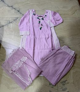 Lilac Kurta with White Lace Trim