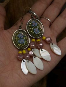 Blue Floral Danglers Earrings