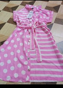 8-10 year Pink Polka Dot &amp; Stripe Dress