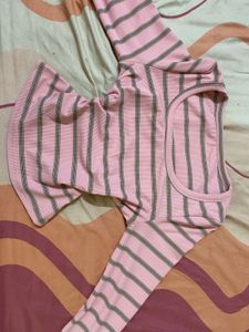 Pink Striped Long Sleeve Crop Top