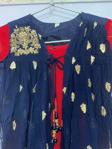 Elegant Red &amp; Navy Indian Kurti Set