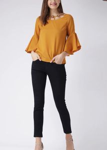 Chic Mustard Yellow Top with Floral Neckline