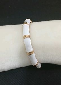 Elegant White &amp; Gold Bamboo Style Bracelet