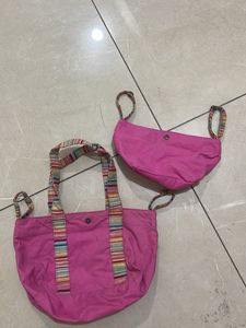 Vibrant Pink Tote Bag with Striped Handles