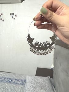 Oxidized Silver Peacock Hoop Earrings