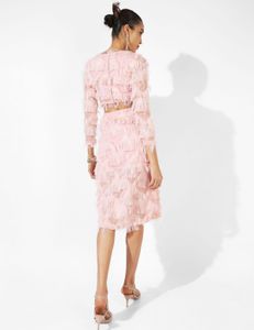 Brand New Peach Feather-Detail Cut-Out Dress