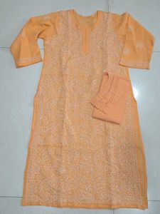 Peach Chikankari Kurta Set