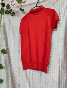 Zara Red Short Sleeve Turtleneck Top