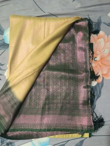 Elegant Cream Saree with Pink &amp; Green Border
