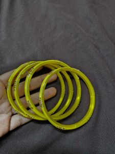 Vibrant Yellow Bangles with Embellishments