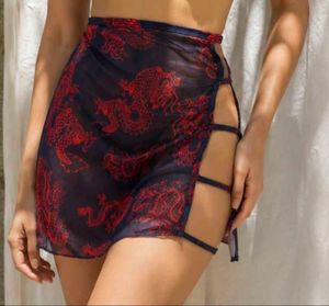 Dragon Print Sheer Mini Skirt