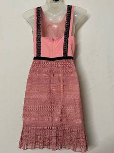 Chic Pink Lace Dress with Black Accents