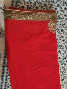 Red & Gold Saree Fabric