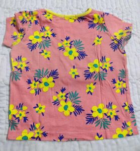 Pink Floral Print Short Sleeve Top