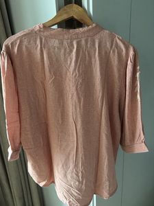 Peach Cotton Embroidered Kurta with Leaf Design