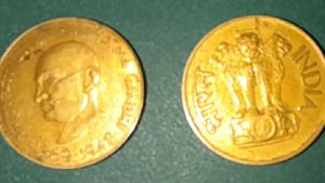 2 Indian Coins Of 20 Paise