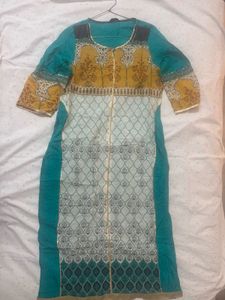 Stylish Teal and Yellow Printed Kurta