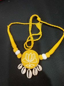 Hand painted Lotus Cowrie Shell Necklace