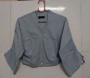 Light Blue Collared Button-Up Top