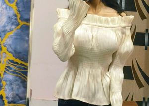 Cream Smocked Long Sleeve Blouse