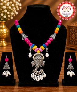 Boho Ganesha Necklace & Earring Set