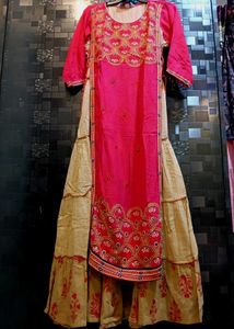 Red &amp; Gold Embroidered Traditional Dress