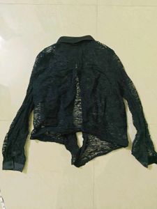 Chic Black Lace Button-Up Shirt