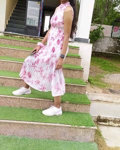 Floral Halter Pleated Midi Dress