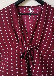 Maroon Polka Dot Tie-Up Top