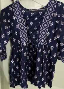 Navy Blue Peasant Blouse