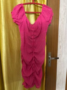 Vibrant Pink Ruched Mini Dress