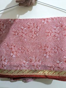 Red And White Printed Saree