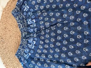 Blue Printed Skirt with White Crop Top