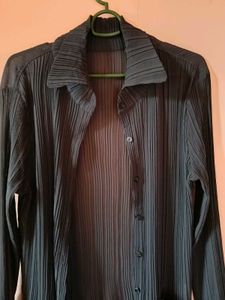 Pleated grey Longline Cardigan