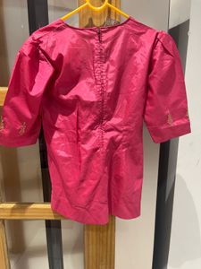 Pink Short Kurta with Gold Embroidery
