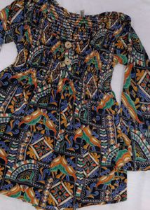Boho Print Smocked Kurta Top