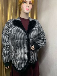 Houndstooth Jacket with Fur Trim