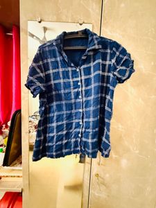 Blue Plaid Button-Down Shirt
