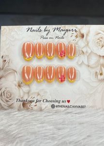 Press on Nails French Tip with Flower Accent