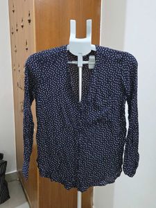 Mango Navy Blue Polka Dot Long Sleeve Top